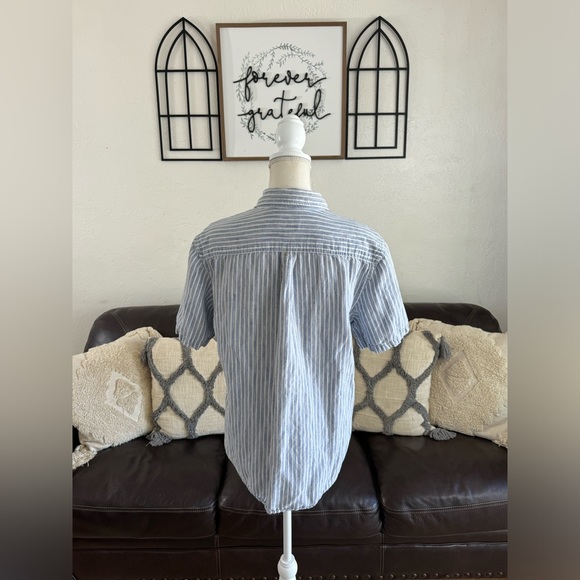 Merona Classic Blue Pinstriped Linen Blend Short Sleeve Button Down Shirt Sz M - Picture 5 of 11